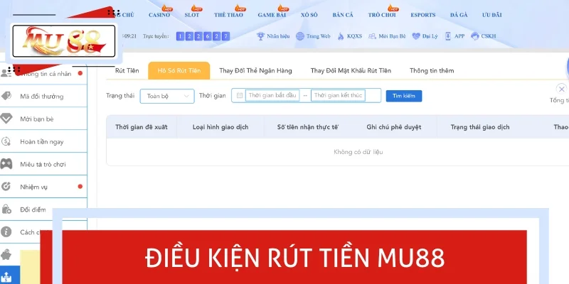Điều kiện rút tiền MU88 cập nhật mới nhất